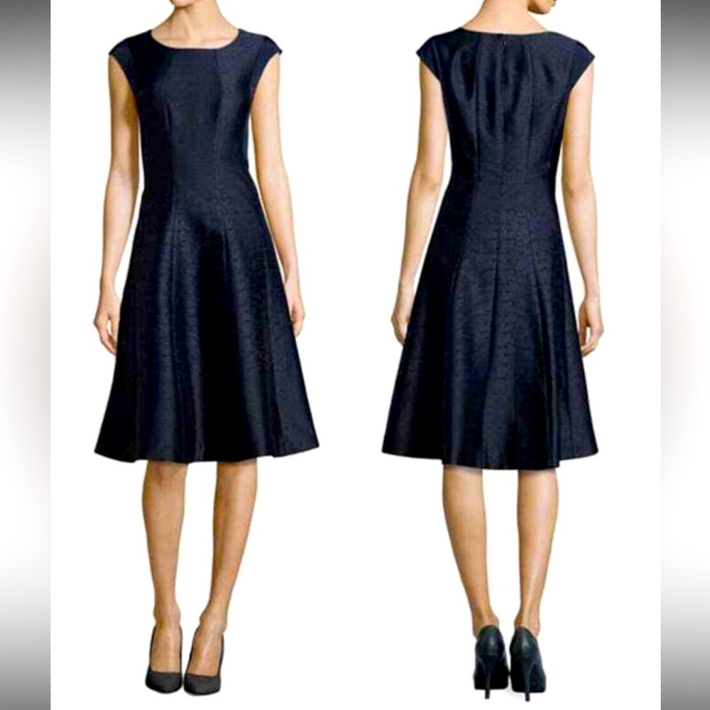 Lafayette 148 New York Tone one Tone Jacquard Dress in Navy Blue